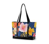 KLL Hawaiian Style Tropical Flowers Palm Leaves Colorful Portable 14inch laptop bag with zipper structured tote Large Handbag for office with tablet bolsa para laptop