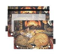 KLL Hearthside Feline Siesta: Cozy Cats by The Fire Pencil Bags Binder Inserts for 3 Rings Folder with Waterproof for Student Storage Container