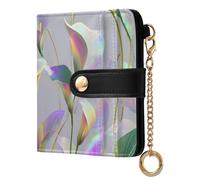 KLL Hologram Wild Calla Lily Silver Women's Folding Wallet With Card Slots Cute PU Leather Wallet With Card Slots for Women Girls