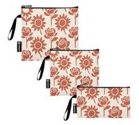 KLL Honey Yellow and Brick Brown Rose and Sunflower 3 Piecing Reusable Snack Bags Portable Emergency Snacks Makeup Bag for Candy, Fruits, Cereal, Home Organization