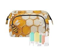 KLL Honeycomb Background with Bees and Daisies Makeup Bags Zipper Bathroom Storage Bag Women's Coin Change Purse for Cosmetic Makeup