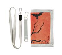 KLL Horror Halloween Spider Web Crows Tree Branches Black Cat Trifold Men's Wallet Cool Gifts Minimalistic Casual Trifold Wallet for Men with Lanyard