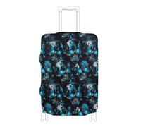 KLL Horror Skull Blue Neon Eyes Elastic travel luggage cover protector Washable elastic suitcase covers travel accessory Fit 18-32 Inch Luggage, Horror skull blue neon eyes, XL 29-32 in