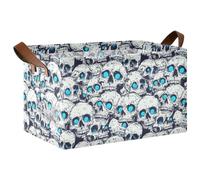 KLL Horror Skull Blue Neon Eyes Storage Baskets with Handles Closet Storage Bins for Bedroom, Office, Closet, Clothes 2 Pack cajas para closet