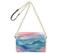 KLL Hot Pink Turquoise Green Wave Abstract Art Style Fashion Small Crossbody Bags Vegan Leather Womens Cross Body Purses Zip Lady Shoulder Handbags