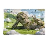 KLL Huge Lying Stone Statue Grass Green Washable Pet Sleeping Mat Non-Slip Soft Comfortable Cat Kennel Crate Pad for Medium/Large Dogs 24" x 18"