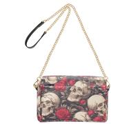KLL Human Skulls Red Rose Gothic Style Fashion Crossbody Bags For Women Vegan Leather Purses Cross Body Bag Zip Handbag For Travel