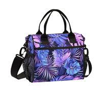 KLL Indigo and Purple Tropical Leaves Thermal Lunch Bags for Women with Shoulder Strap Lunch Boxes for Men for Office loncheras para Mujer Bonitas