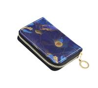 KLL Indigo Morning Glory Abstract Flowers Leather Card Wallet with 9 Cards Slot RFID Blocking Credit Card Holder for Women with Zipper