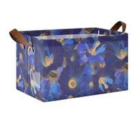 KLL Indigo Morning Glory Abstract Flowers Storage Baskets Storage Bins with Handles Foldable Closet Organizer for Shelves for Organizing, Shelf, Clothes, Home, Office 2 Pack