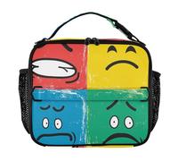 KLL Insulated Lunch Bag Lightweight Lunch Box for Girl Shoulder Strap and Bottle Holder Large Capacity Tote Bag for Work & School Colorful Pop Art Style Face Icons