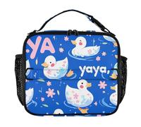 KLL Insulated Lunch Bags Leakproof Teen Lunch Box Adjustable Shoulder Strap Cooler Tote Bag for School College Cute Cartoon Ducks Deep Blue Background