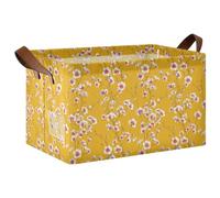 KLL Japan Cherry Blossom Flower Yellow Decorative Fabric Storage Baskets with Handles Sturdy Organizer Bins for Laundry Storage, Bedroom, Living Room 2 Pack caja para guardar juguetes