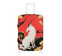 KLL Japanese Red Blue Goat Elastic carry on luggage cover Washable suitcase cover suitcase protector Fit 18-32 Inch Luggage, Japanese red blue goat, XL 29-32 in