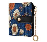 KLL Japanese Sunflower Navy Skull Ladies Cute Foldable Wallet Fancy Everyday PU Leather Wallet for Woman Girl