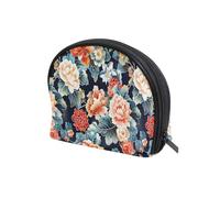 KLL Japanese Water Lily Bloom Half Moon Cosmetic Bag Makeup Portable Cosmetic Makeup Bag Women Coin Purse for Brush