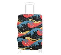 KLL Japanese Waves Red Elastic carry on luggage cover protector Scratchproof suitcase cover luggage protectors Fit 18-32 Inch Luggage, Japanese waves red, M 22-24 in