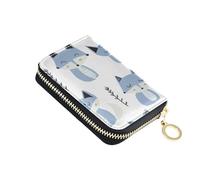 KLL Jon Klassen Style Fox Sky Blue Lavender White Leather Card Wallet Women with 2 Cash Slot RFID Blocking Card Holder for Men with Zipper