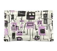 KLL Jon Klassen Style Robots Design Purple Washable Pet Sleeping Mat Soft Anti-Slip Cat Kennel Crate Pad for Medium/Large Dogs 36" x 24"