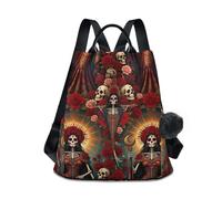 KLL La Santa Muerte Saint Death Fashion diaper bag backpack multipurpose backpack purses for women for Daily College Shopping with Pom-pom keychain