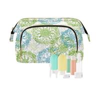 KLL Lacy Green Blue Crochet Pattern Cosmetic Bag Lightweight Case Cosmetic Makeup Bag Change Purse for Storage