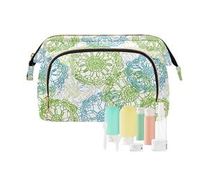 KLL Lacy Green Blue Crochet Pattern Cosmetic Bag Lightweight Case Cosmetic Makeup Bag Change Purse for Storage