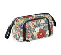 KLL Large Pencil Case Large Capacity Box Pencil Case Lightweight Pencil Cases For School for Girls Cosmetics Flowers Dahlia Cherry Blossom Birds Silver