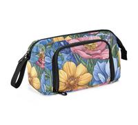 KLL Large Pencil Case Large Capacity Florals Rose Delphinium Blue
