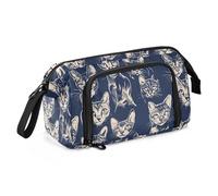 KLL Large Pencil Case Large Capacity Slim Pencil Case Portable Pencil Case For Teen for Teacher Cosmetics Beauty Abyssinian Cats Navy Blue