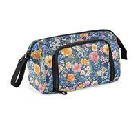 KLL Large Pencil Case Large Capacity Slots Pencil Case with Handle School Supplies For Teen Girls for Teacher Middle School Florals Rose Delphinium Rose Blue