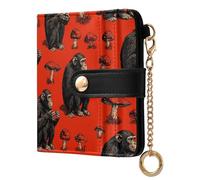 KLL Lazy Carnivore Chimpanzee Shroom Red Women's Leather Folding Wallet Fancy PU Leather Folding Wallet for Woman Girl