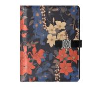 KLL leather lined composition notebook college ruled notebook for travelling delicate Retro Clematis Flowers Blue Red 6.7×9.2 inches