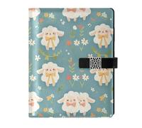 KLL leather lined composition notebook college ruled notebook for travelling portable Simple Spring Sheep Cute Retro 6.7×9.2 inches