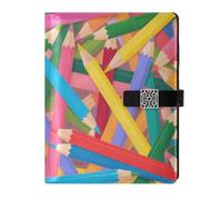 KLL leather lined composition notebook college ruled notebooks for journal delicate Colorful Cartoon Cute Pencils 6.7×9.2 inches