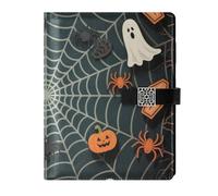 KLL leather lined composition notebook college ruled spiral for diary delicate Halloween Black Spider Web 6.7×9.2 inches