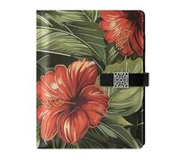 KLL leather lined composition notebook journal notebook for journal water proof cover Olive Hibiscus 6.7×9.2 inches