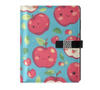KLL leather lined composition notebook journal notebook for planning delicate Cartoon Red fruit Green Leaves 6.7×9.2 inches