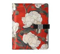 KLL leather lined composition notebook journal notebook for planning portable Lots Of FLOWERs on A Red Background 6.7×9.2 inches