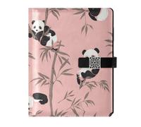 KLL leather lined composition notebook journal notebook for planning water proof cover Cute Animal Panda Peach 6.7×9.2 inches