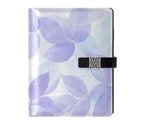 KLL leather lined composition notebook journal notebook for working delicate Purple Leaves 6.7×9.2 inches