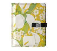 KLL leather lined composition notebook leather notebook for college delicate Chic Calla Lily Lemon Yellow Light Green 6.7×9.2 inches