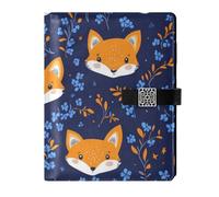 KLL leather lined composition notebook leather notebook for college portable Blue Flower Fox Safari 6.7×9.2 inches