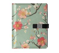 KLL leather lined composition notebook leather notebook for journal water proof cover White and Red Cherry Blossom 6.7×9.2 inches