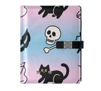 KLL leather lined composition notebook leather notebook for working delicate Halloween Black Cat Spider Skull 6.7×9.2 inches