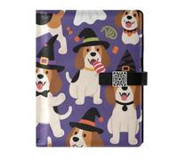KLL leather lined composition notebook leather notebook for working portable Cute Brown Beagle Dog Pumpkin for Halloween 6.7×9.2 inches