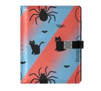 KLL leather lined composition notebook leather notebook for working portable Halloween Black Cat Spider Skull 6.7×9.2 inches