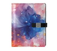 KLL leather lined composition notebook leather notebook for working portable Watercolor Flowers 6.7×9.2 inches