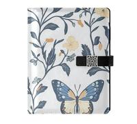 KLL leather lined composition notebook notebook college rule for college portable Navy Blueb Butterfly Branch 6.7×9.2 inches