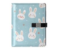 KLL leather lined composition notebook notebook college rule for journal water proof cover Cute Bunnies Blue 6.7×9.2 inches