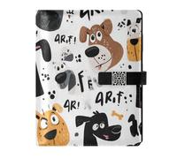 KLL leather lined composition notebook notebook college rule for planning delicate Cute Cartoon Funny Dogs 6.7×9.2 inches